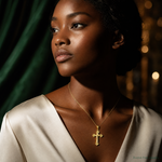 14k Gold Polished INRI Medium Crucifix Pendant - Model Shot
