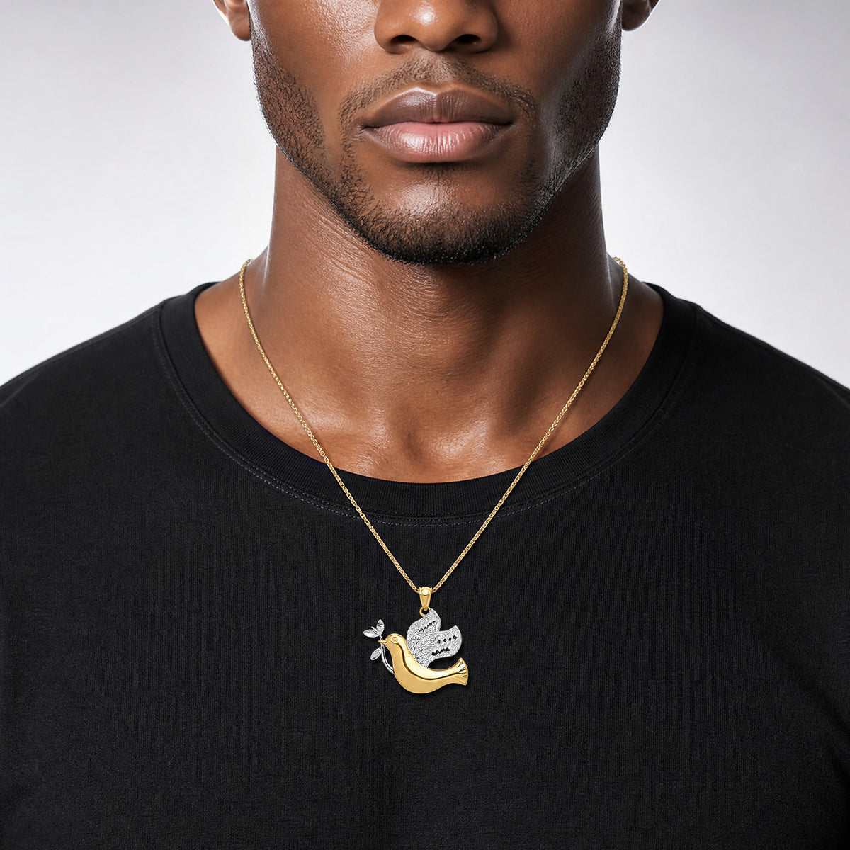 14k w/Rhodium Peace Dove Pendant - Model Shot