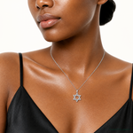 14k White Gold Diamond Star of David Pendant - Model Shot