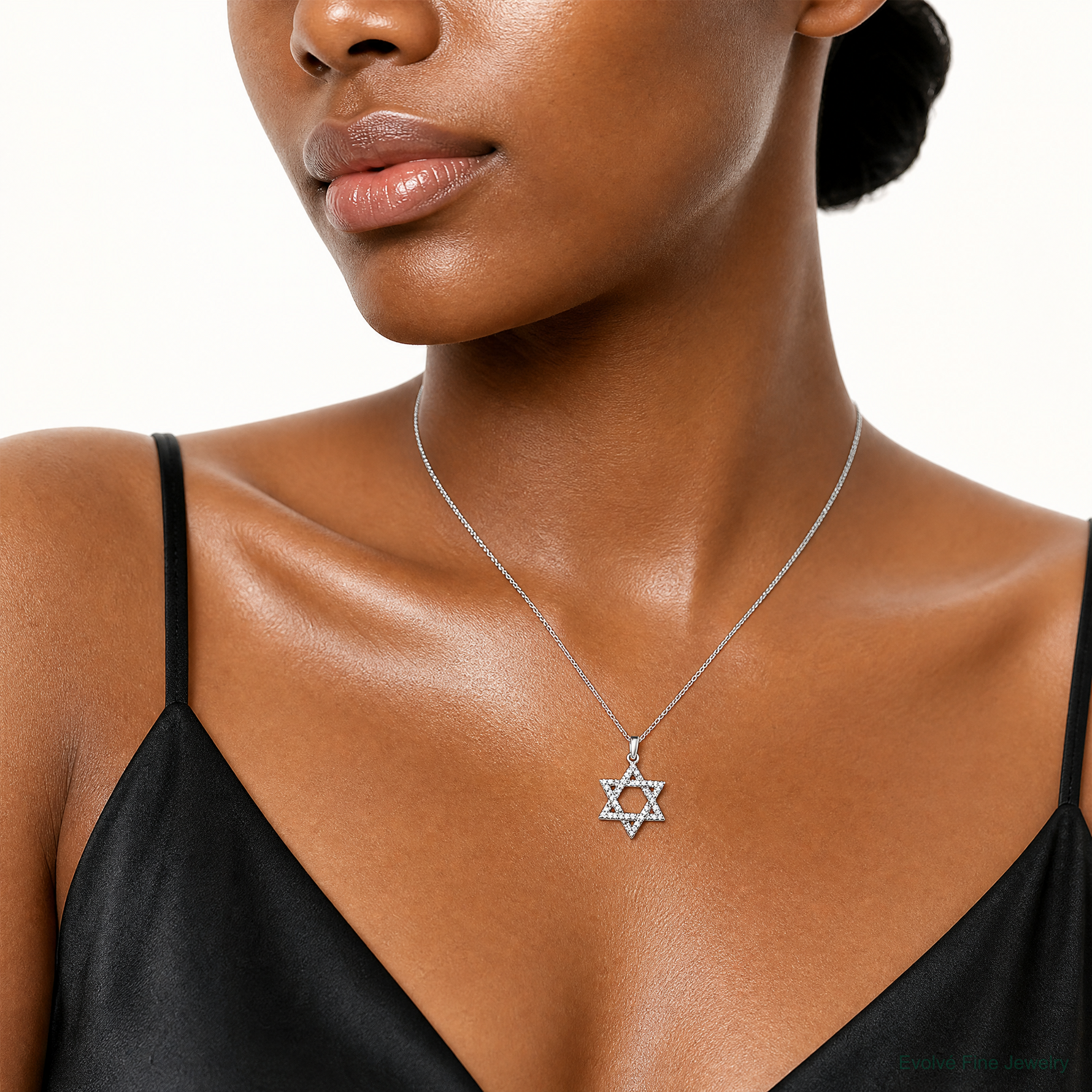 14k White Gold Diamond Star of David Pendant - Model Shot