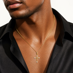 14k Polished Beaded CZ Cross Charm - Model Shot