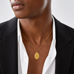 14k Solid Polished/Satin Medium Oval Scalloped Miraculous Medal - Model Shot