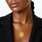 14k Solid Polished/Satin Fancy Pierced Oval Miraculous Medal - Model Shot