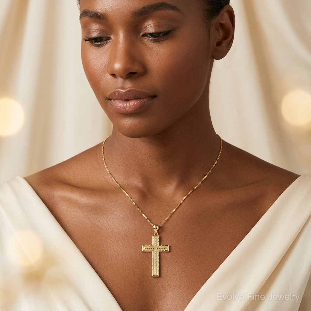 14K Diamond-cut Cross Pendant - Model Shot