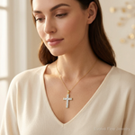 14K Two-tone Polished & Diamond-cut Cross Pendant - Model Shot