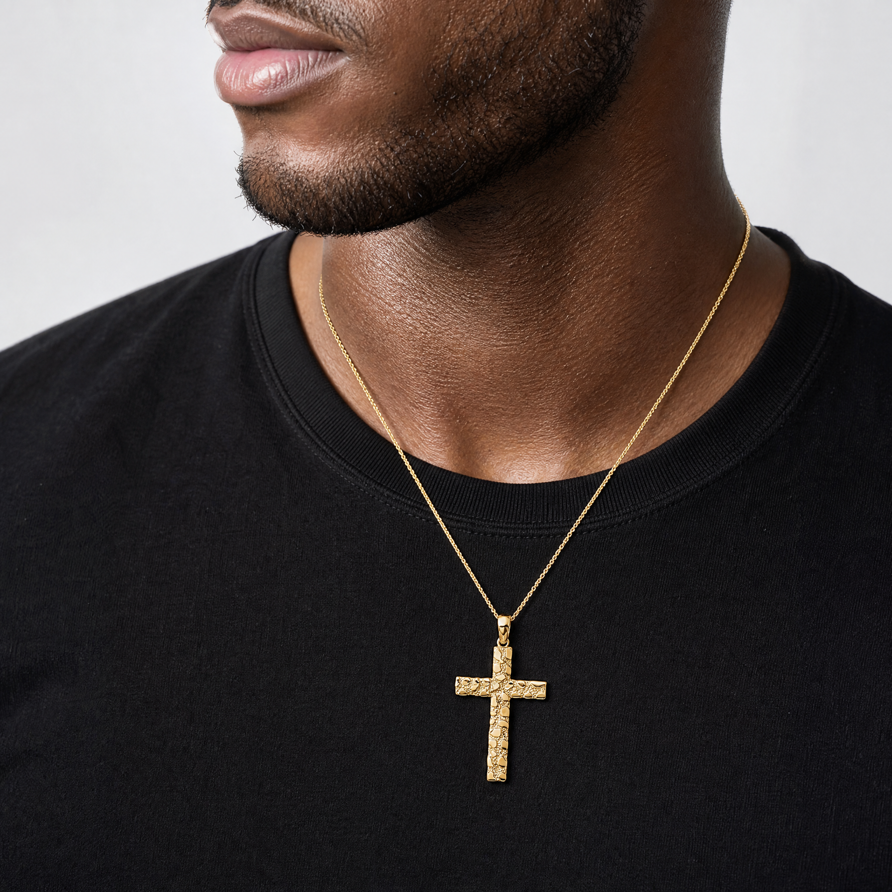 14K Nugget Cross Pendant - Model Shot