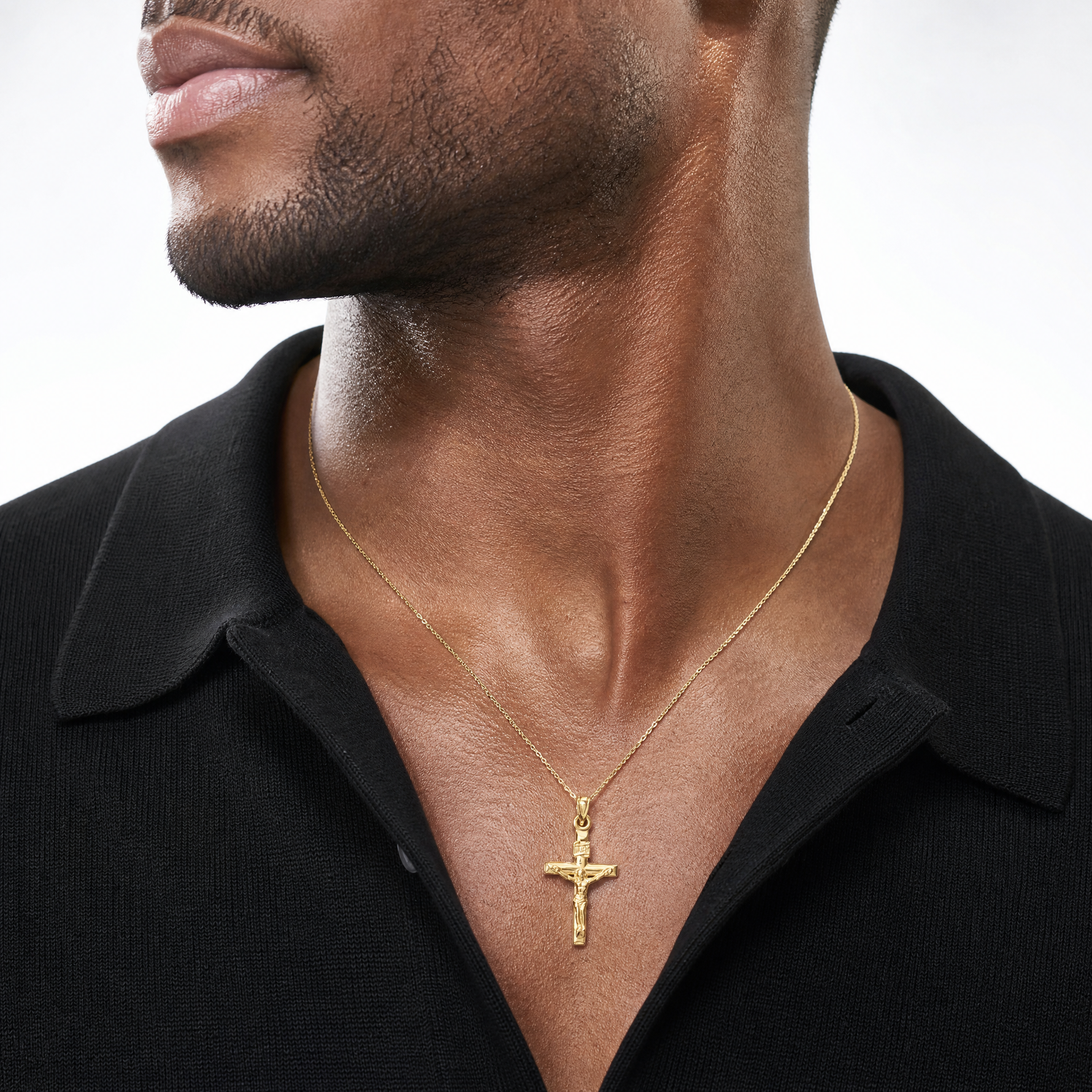 14k Hollow Crucifix Pendant - Model Shot