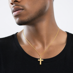 14k Polished Puffed Cross Pendant - Model Shot