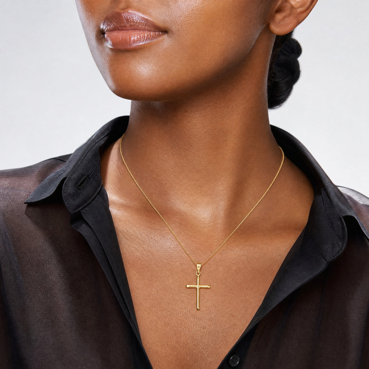 14K Polished Cross Pendant - Model Shot