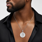 14k White Gold Polished and Satin Hollow St Michael Medal Pendant - Model Shot