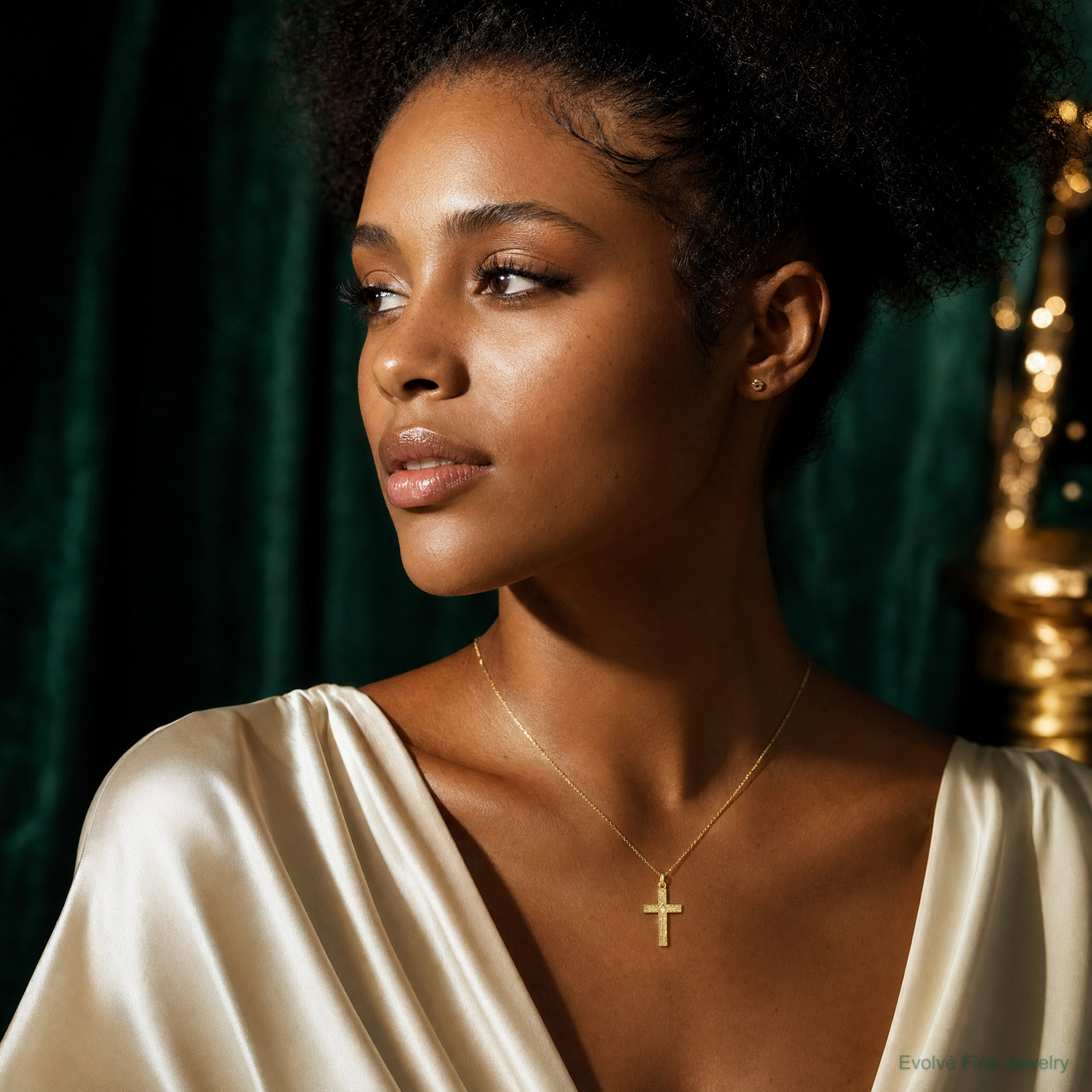 14k Small Cross Charm - Model Shot