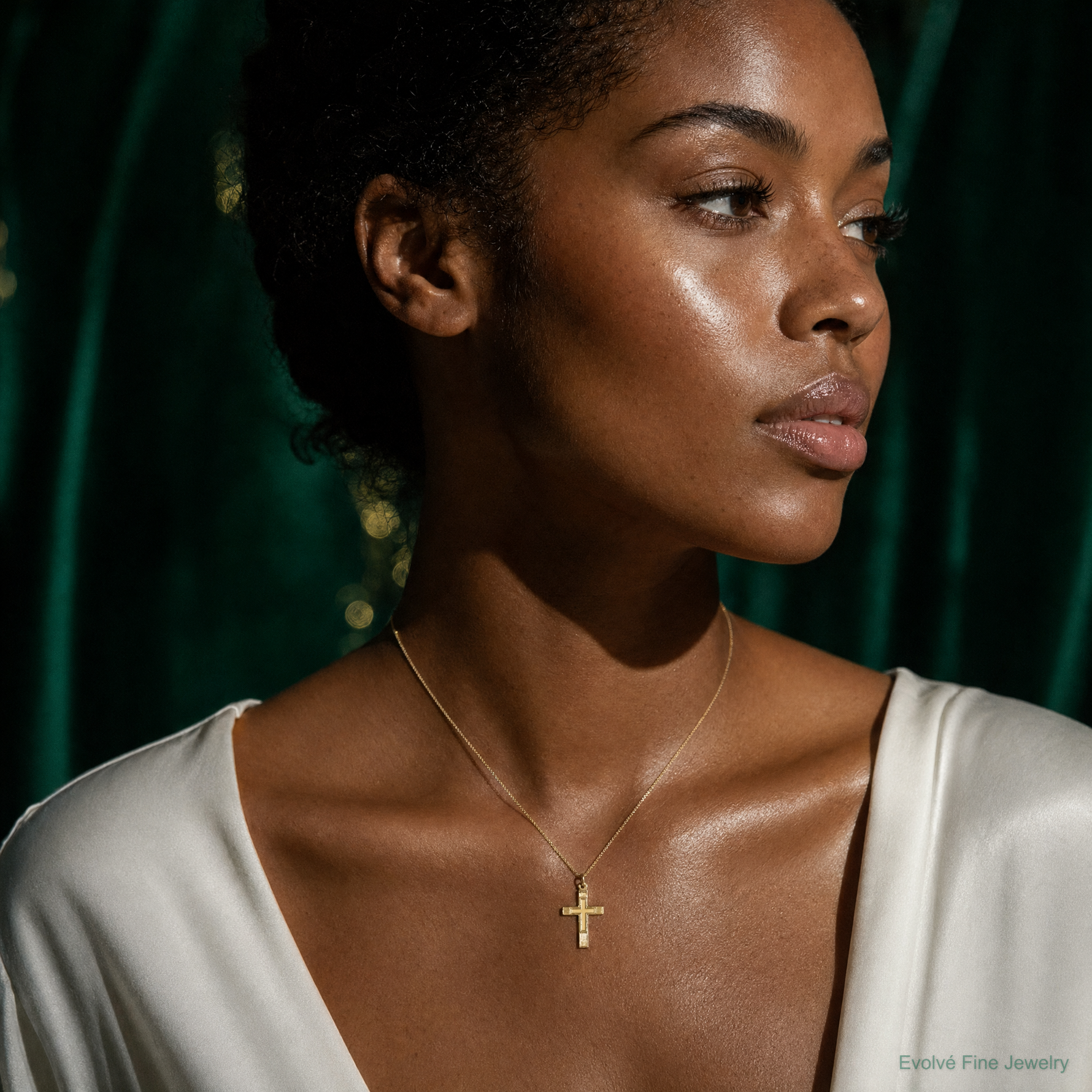 14k Small Cross Charm - Model Shot