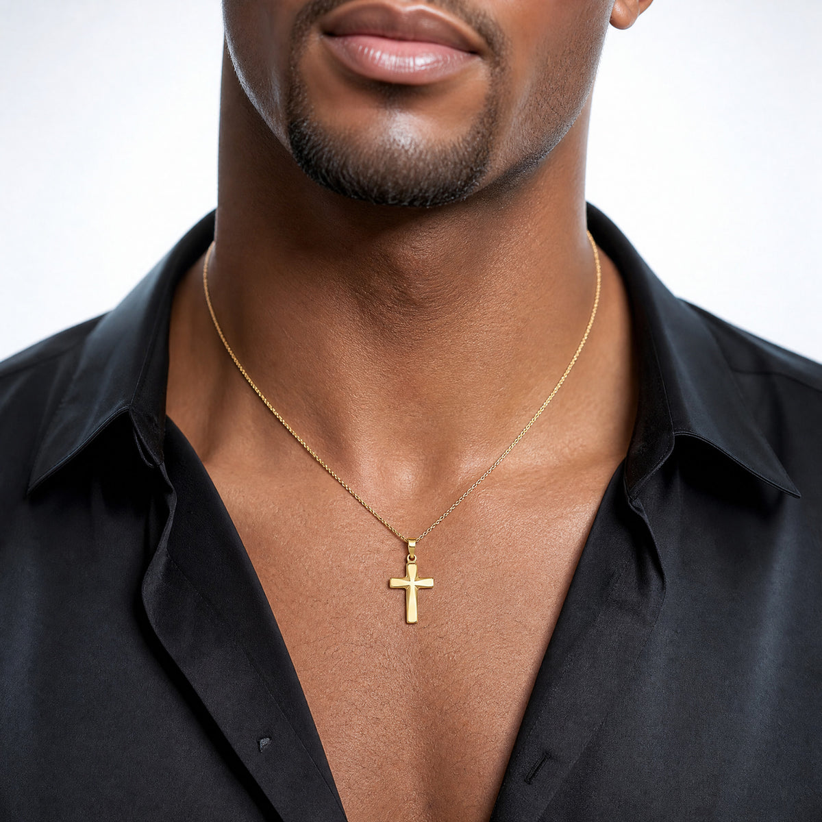 14K Polished Cross Pendant - Model Shot