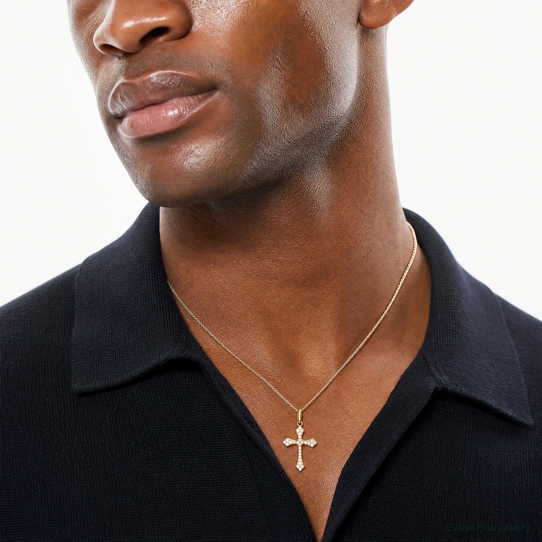 14k Polished CZ Passion Cross Pendant - Model Shot
