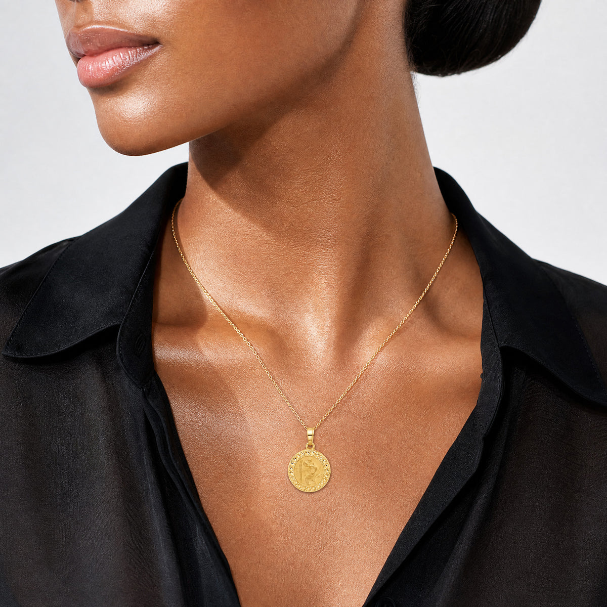 14K Hollow St. Christopher Medal - Model Shot