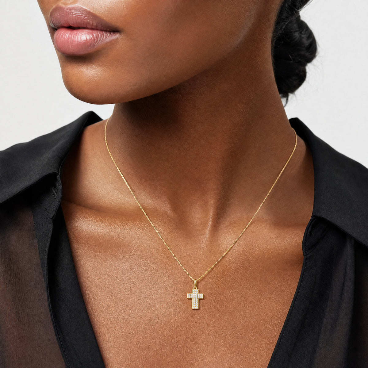 14k Polished CZ Latin Cross Pendant - Model Shot