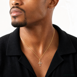14k Polished and Beaded Fancy CZ Cross Pendant - Model Shot