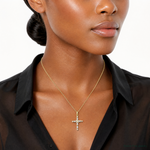 14k Polished Fancy CZ Cross Pendant - Model Shot