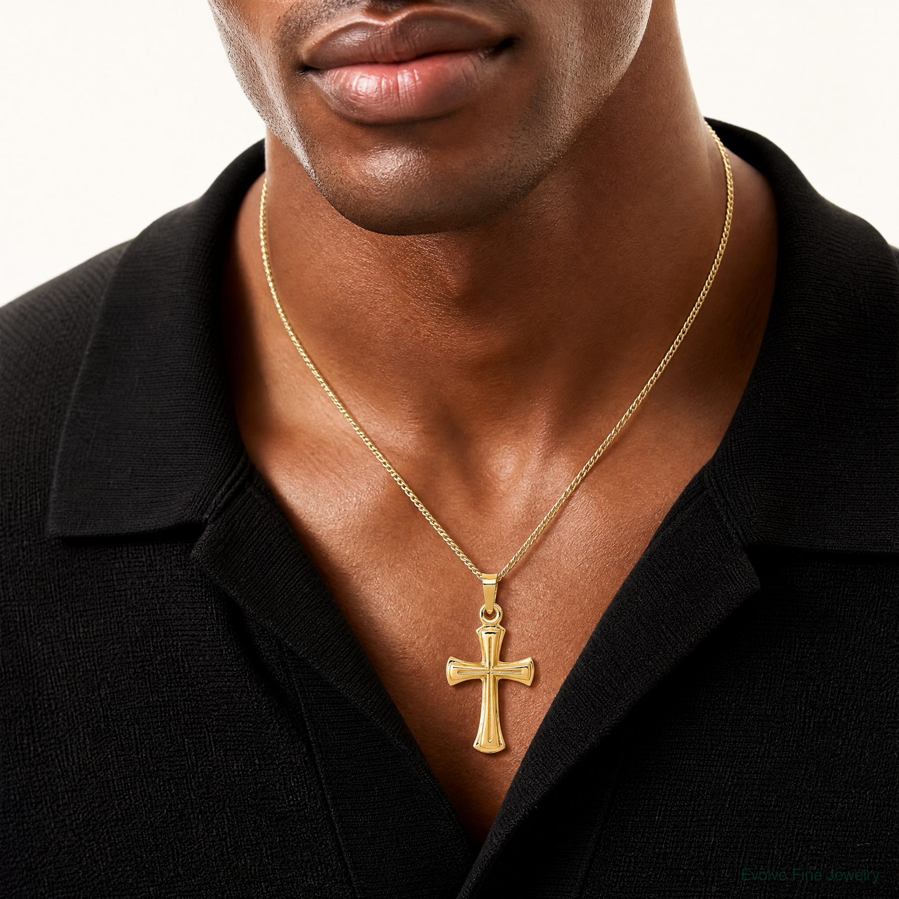14k Hollow Cross Pendant - Model Shot