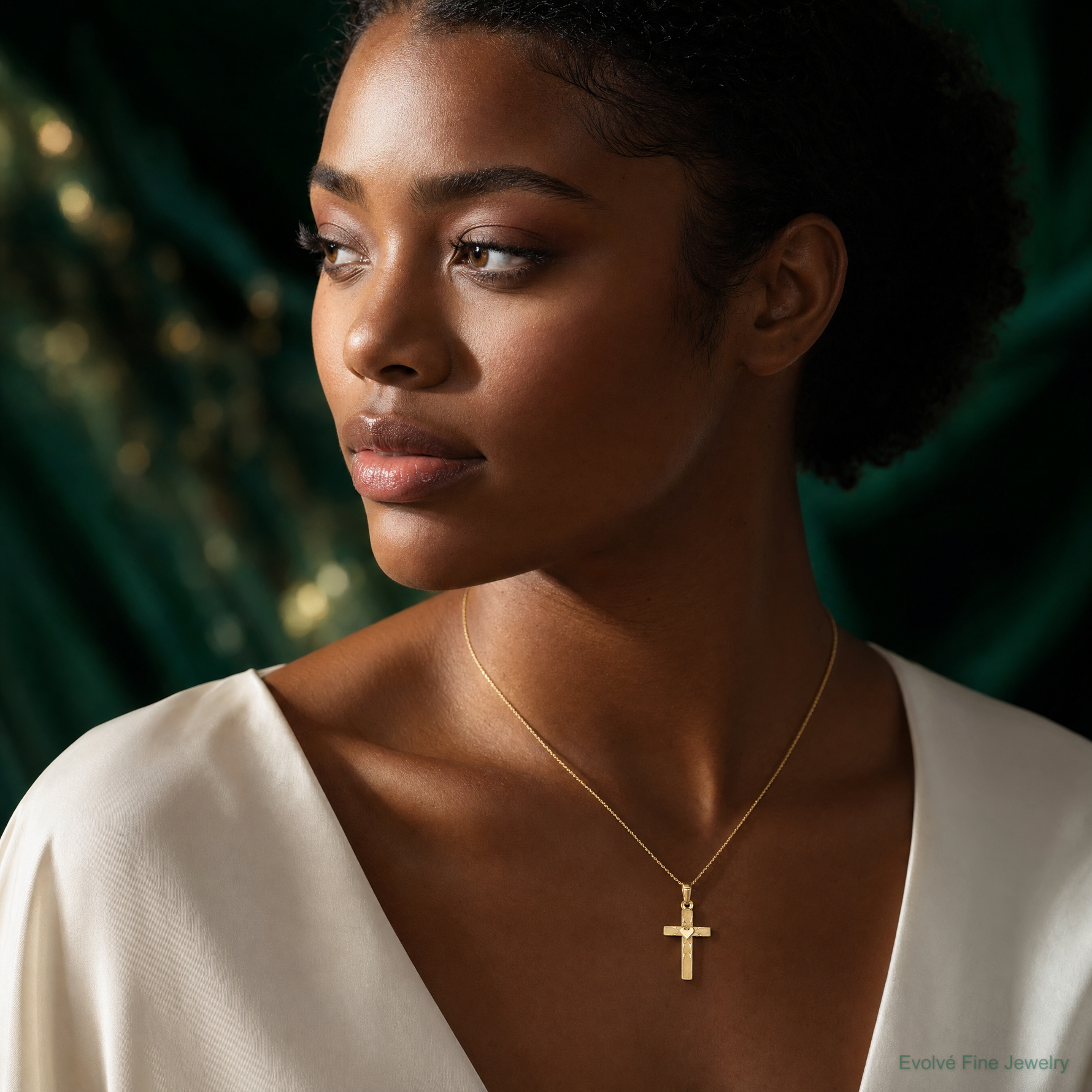 14k Small Hollow Cross Charm - Model Shot