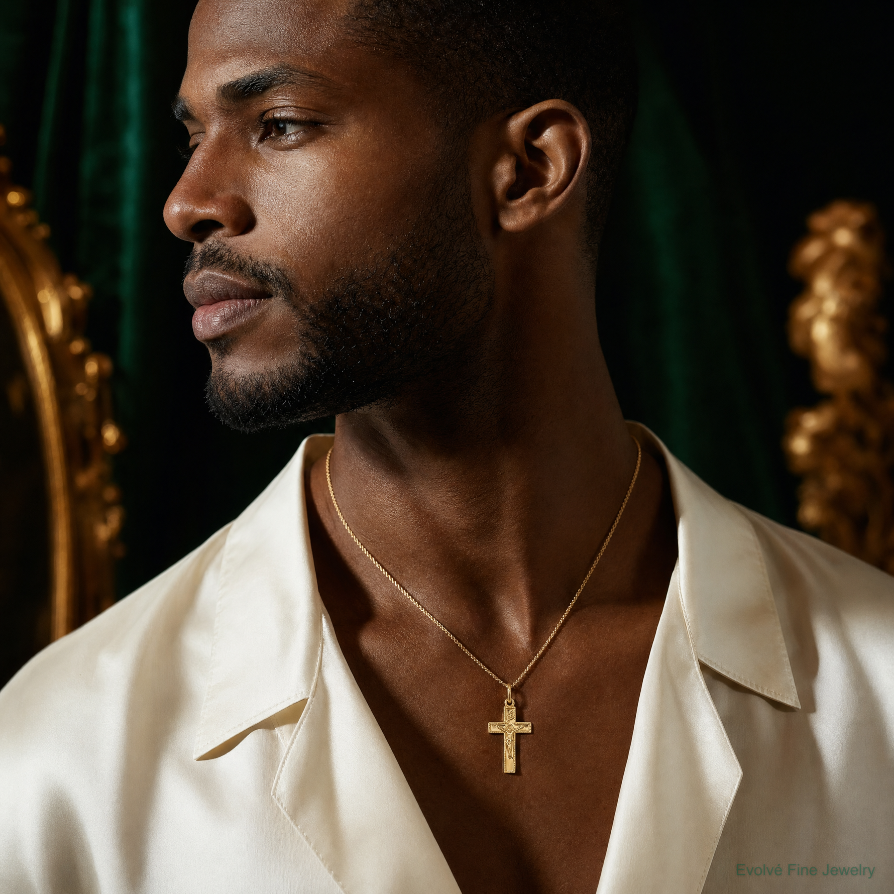 14k INRI Crucifix Charm - Model Shot