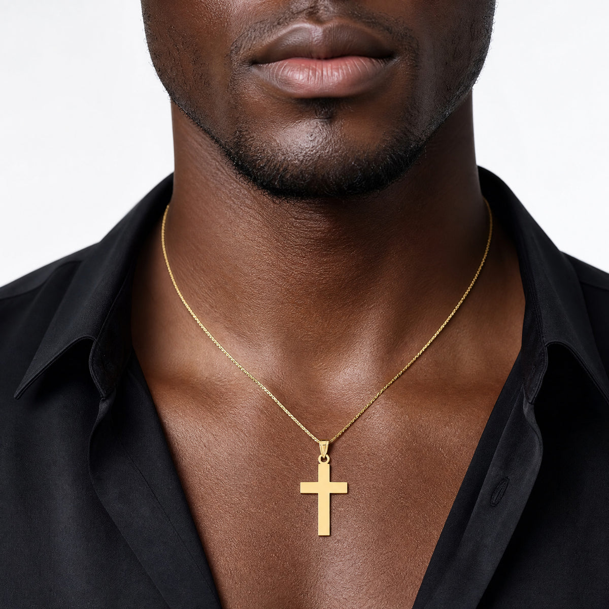 14k Polished Cross Charm - Model Shot