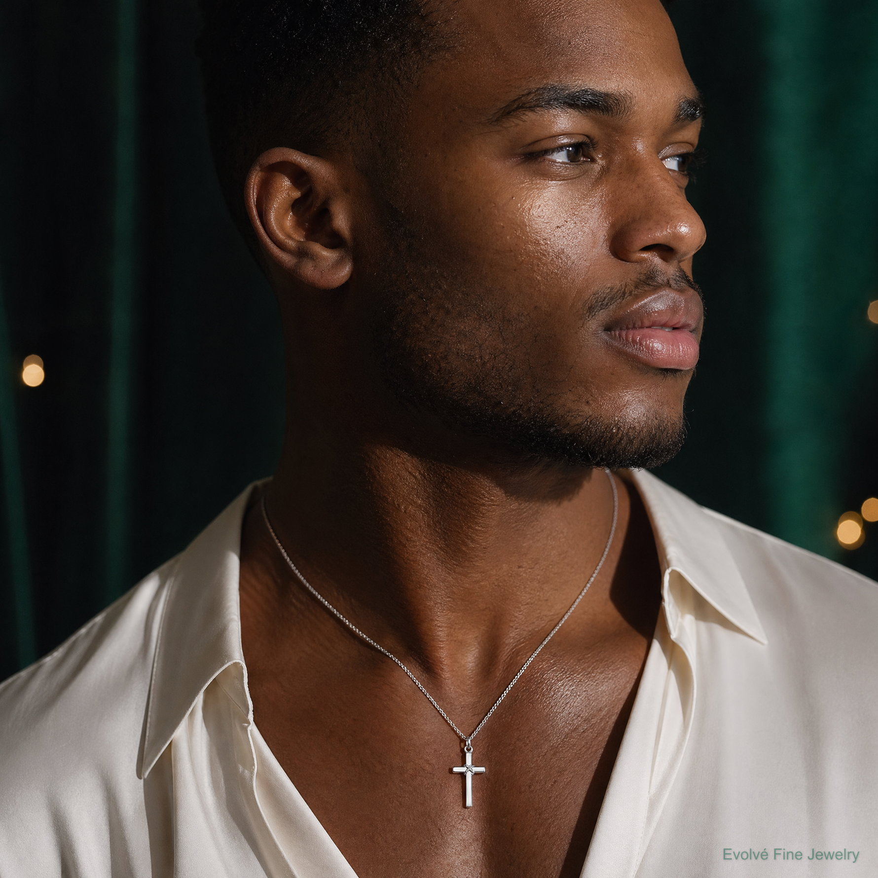 14k White Gold Cross Charm - Model Shot