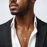 14k Polished Cross Charm - Model Shot
