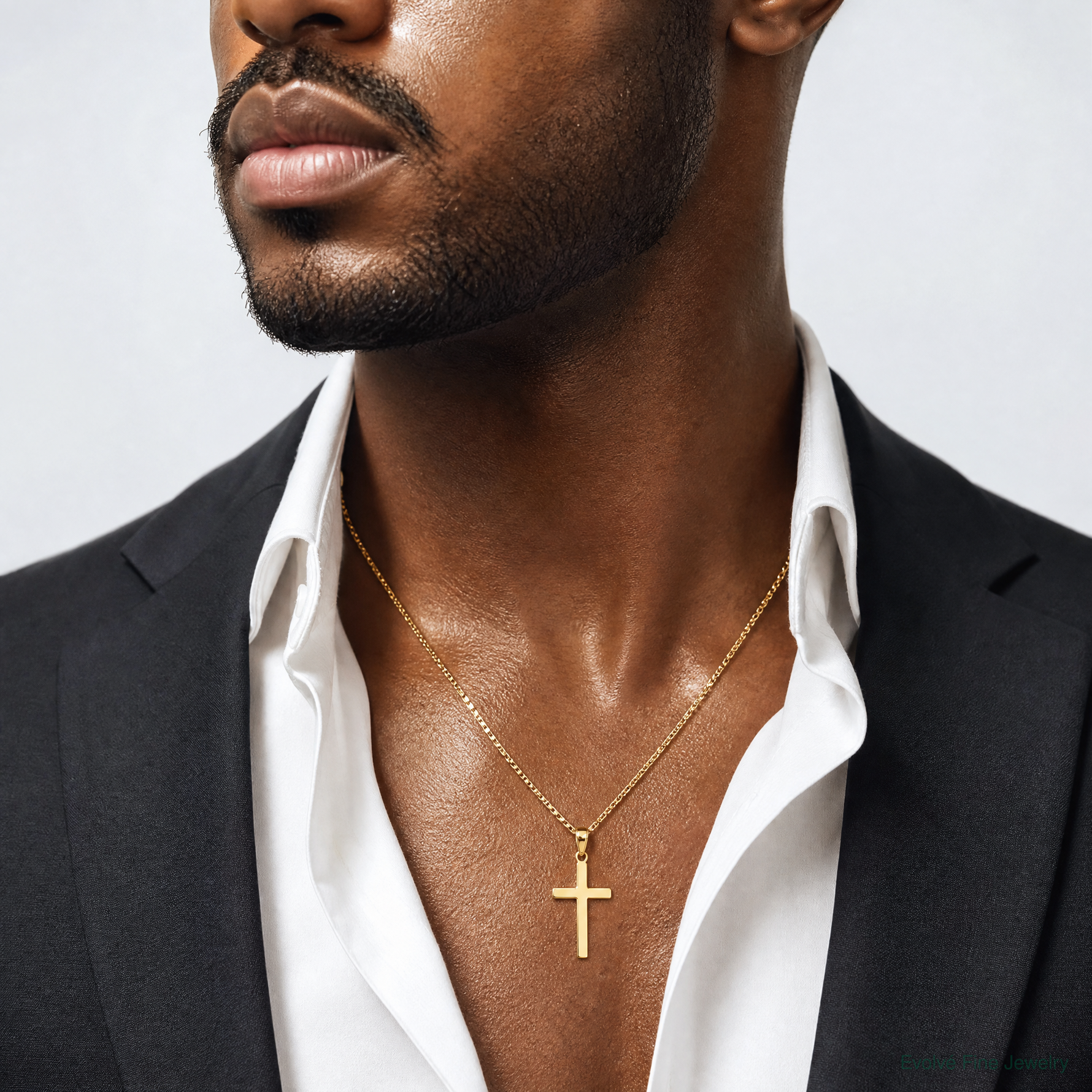 14k Polished Cross Charm - Model Shot