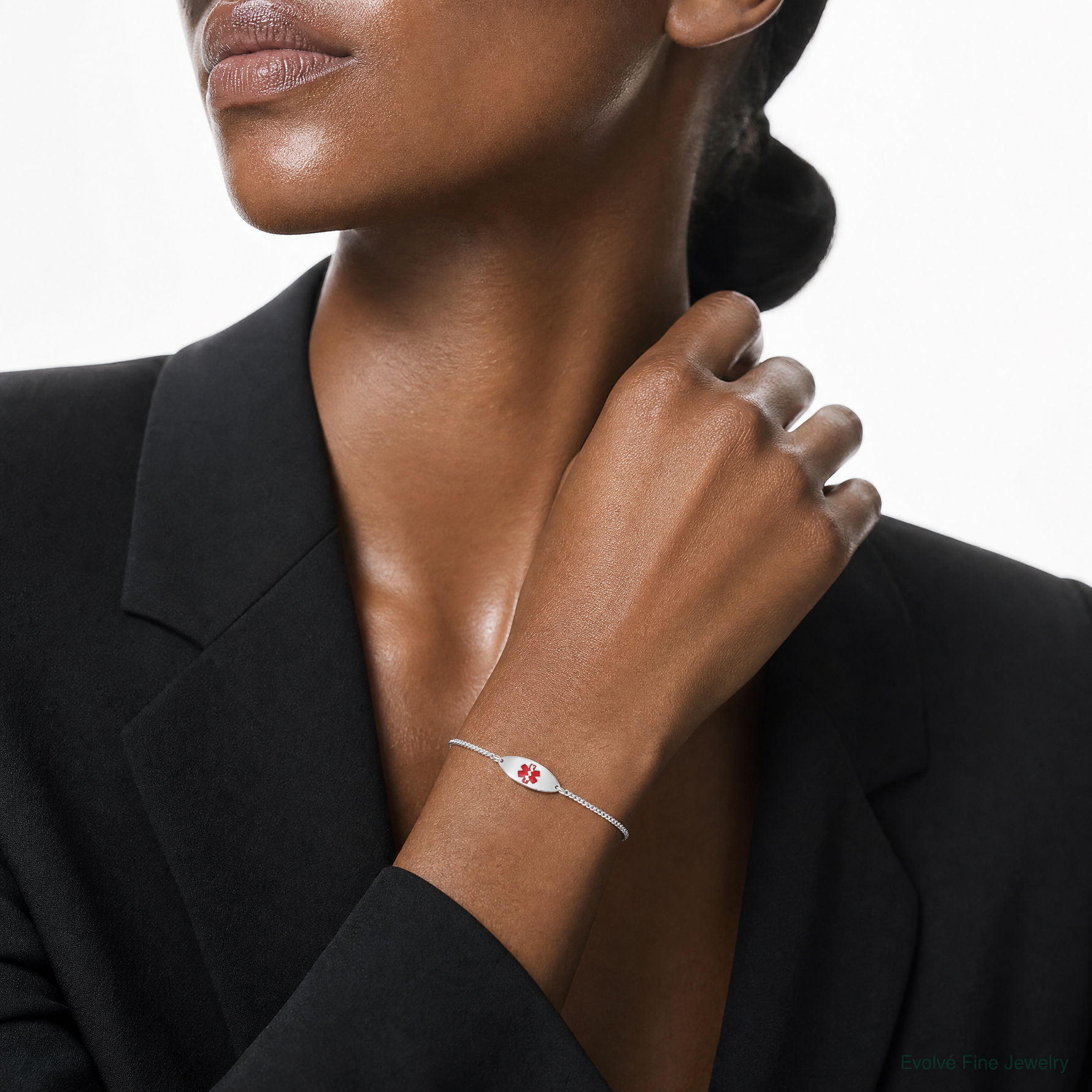 Sterling Silver Rhodium-plated Enamel Medical Jewelry Bracelet - Model Shot
