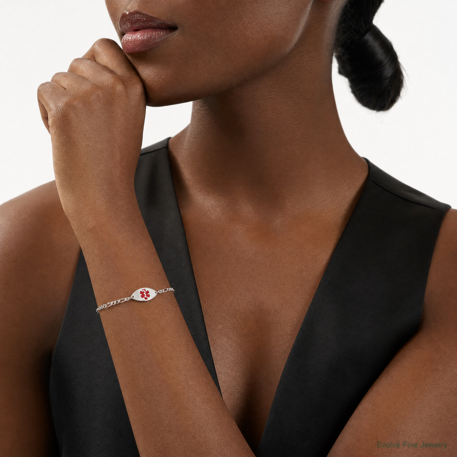 Sterling Silver Rhodium-plated Enamel Medical Jewelry Bracelet - Model Shot