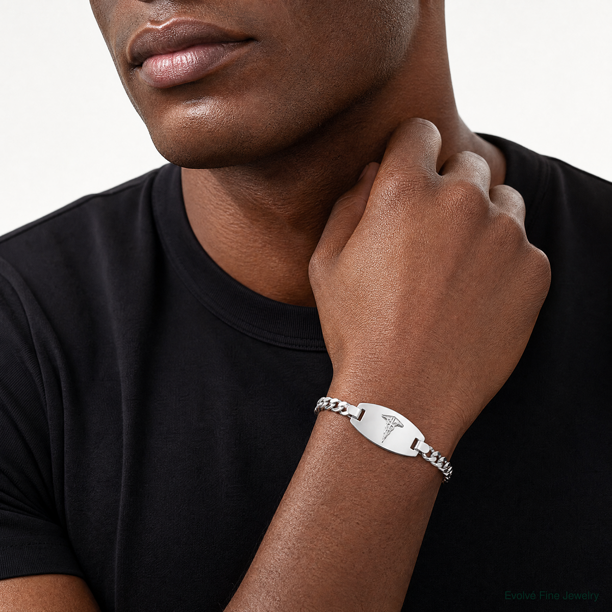 Sterling Silver Medical Jewelry Curb Link Bracelet - Model Shot