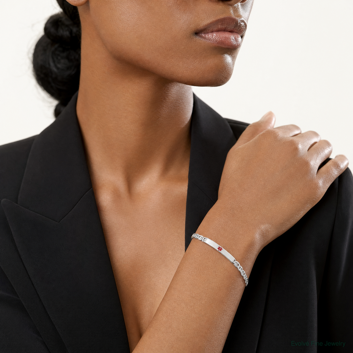 Sterling Silver Polished Medical Anchor Link ID Bracelet - Model Shot
