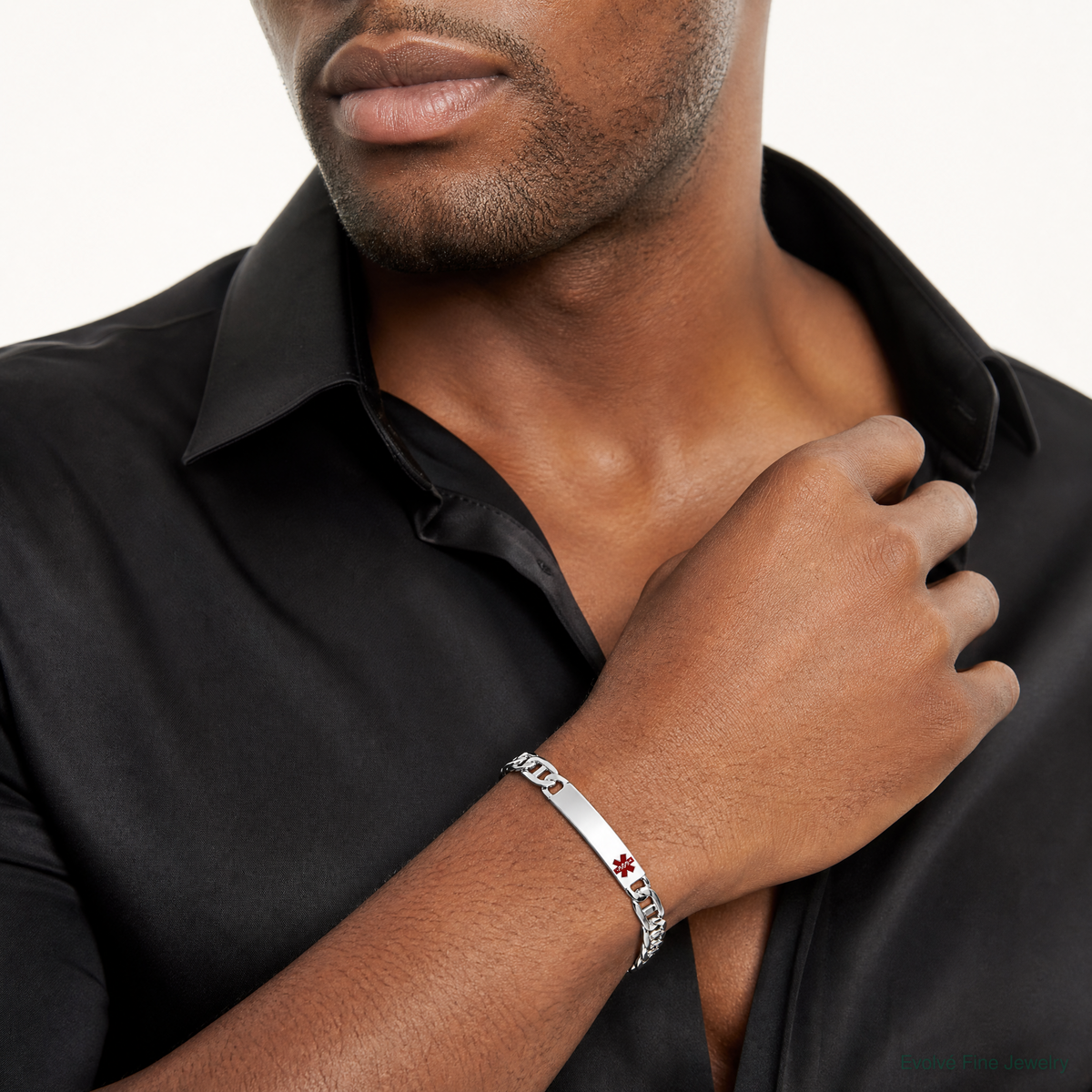 Sterling Silver Polished Medical Anchor Link ID Bracelet - Model Shot