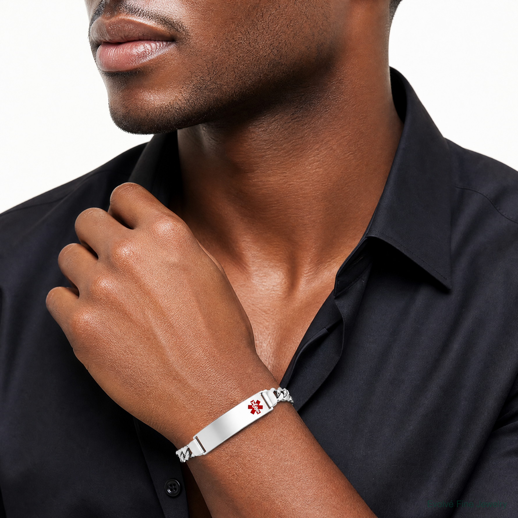 Sterling Silver Rhodium-plated Medical ID Curb Link Bracelet - Model Shot