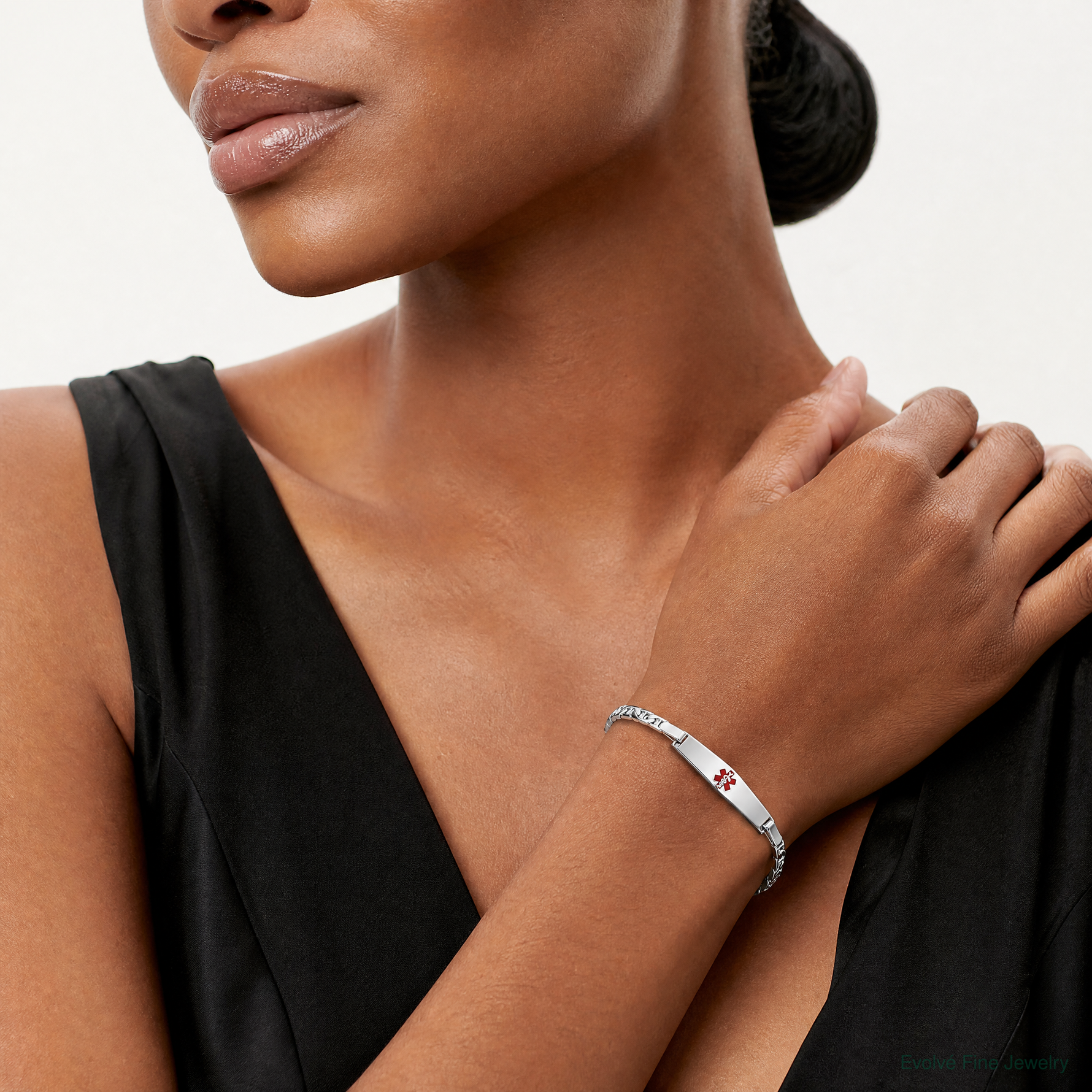 Sterling Silver Rhodium-plated Medical ID Anchor Link Bracelet - Model Shot