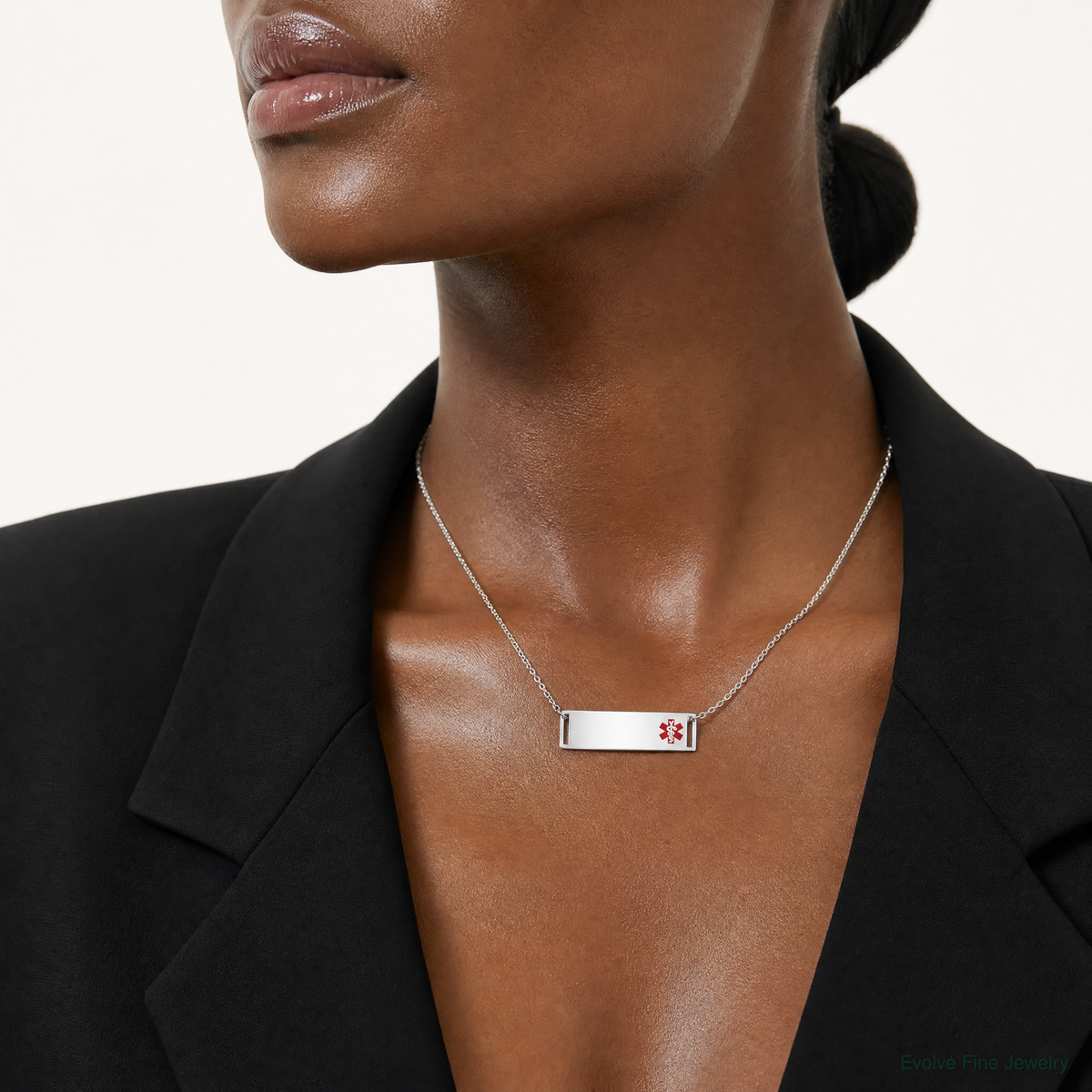 Sterling Silver Rhodium-plated Medical ID Plate - Model Shot