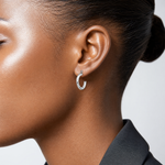 14k White Gold Polished Tube Hoop Earring Jackets - Model Shot