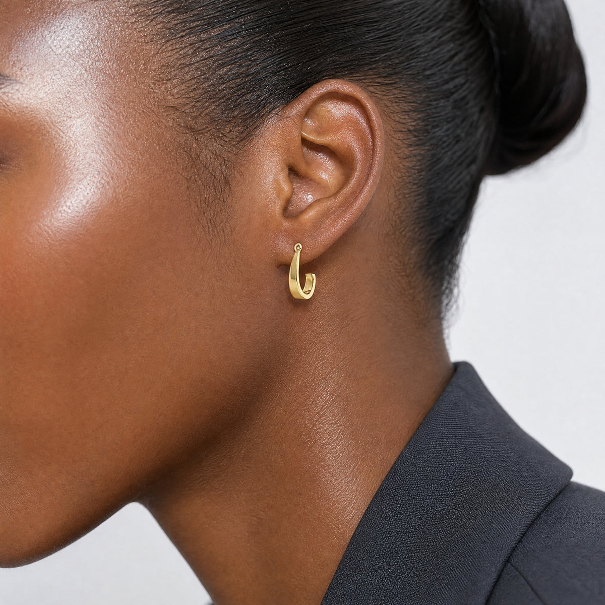 14k Polished J-Hoop Earring Jackets - Model Shot