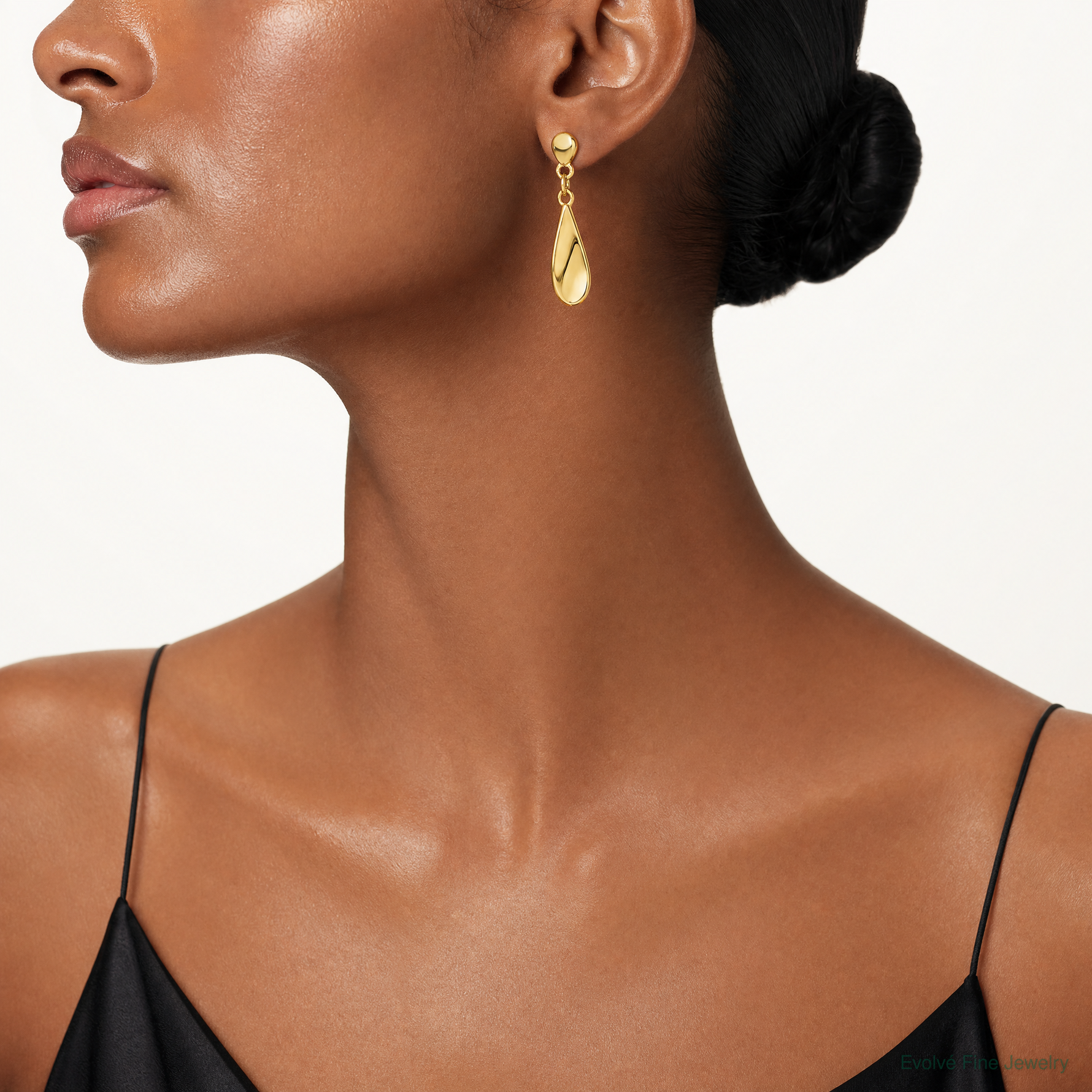 14k Tear Drop Dangle Post Earrings - Model Shot