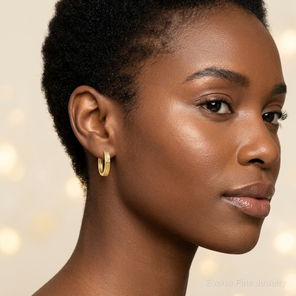 14k Diamond-cut Hinged Hoop Earrings - Model Shot