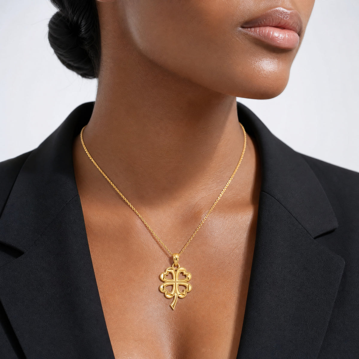 14k Four Leaf Clover Pendant - Model Shot