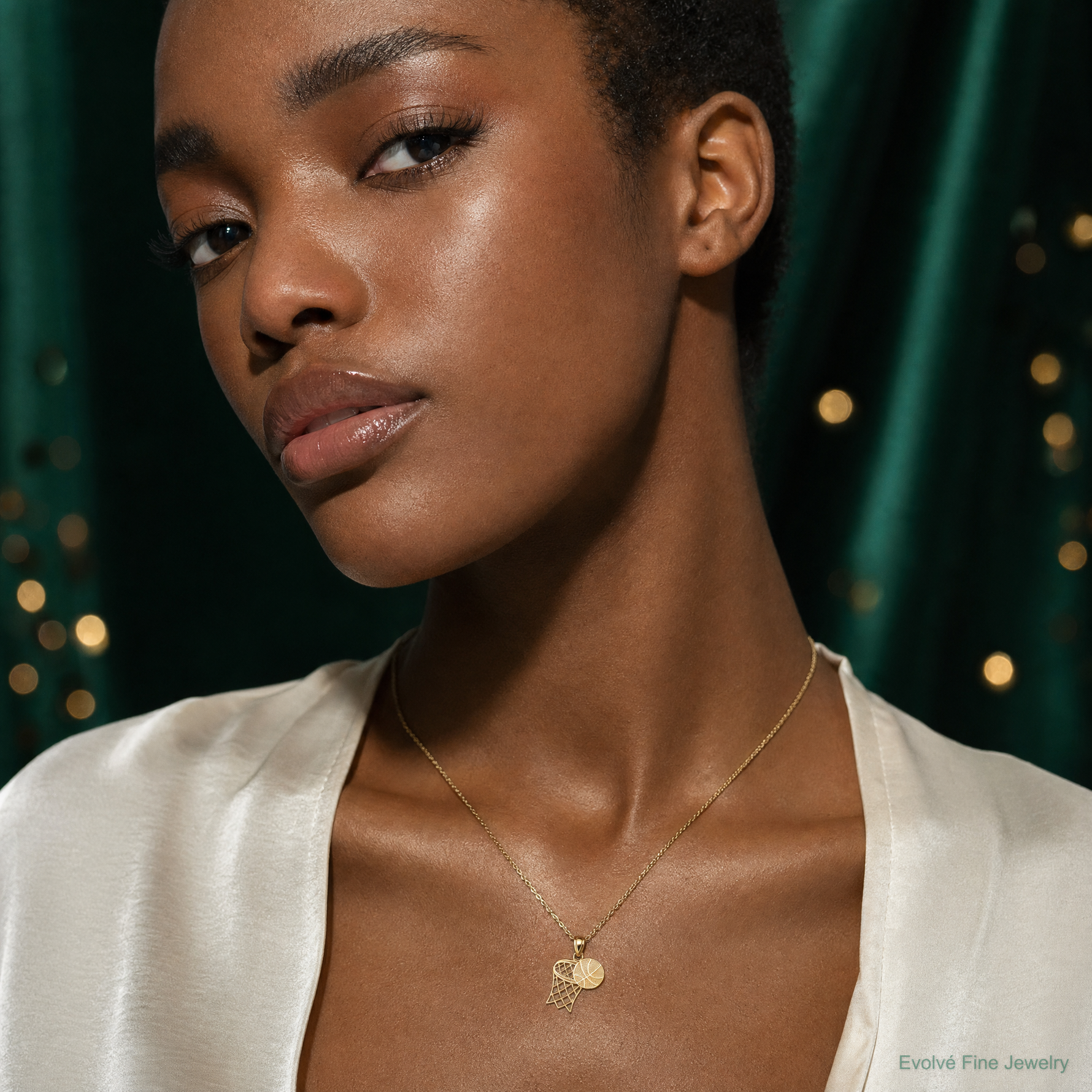 14K Basketball and Hoop Pendant - Model Shot