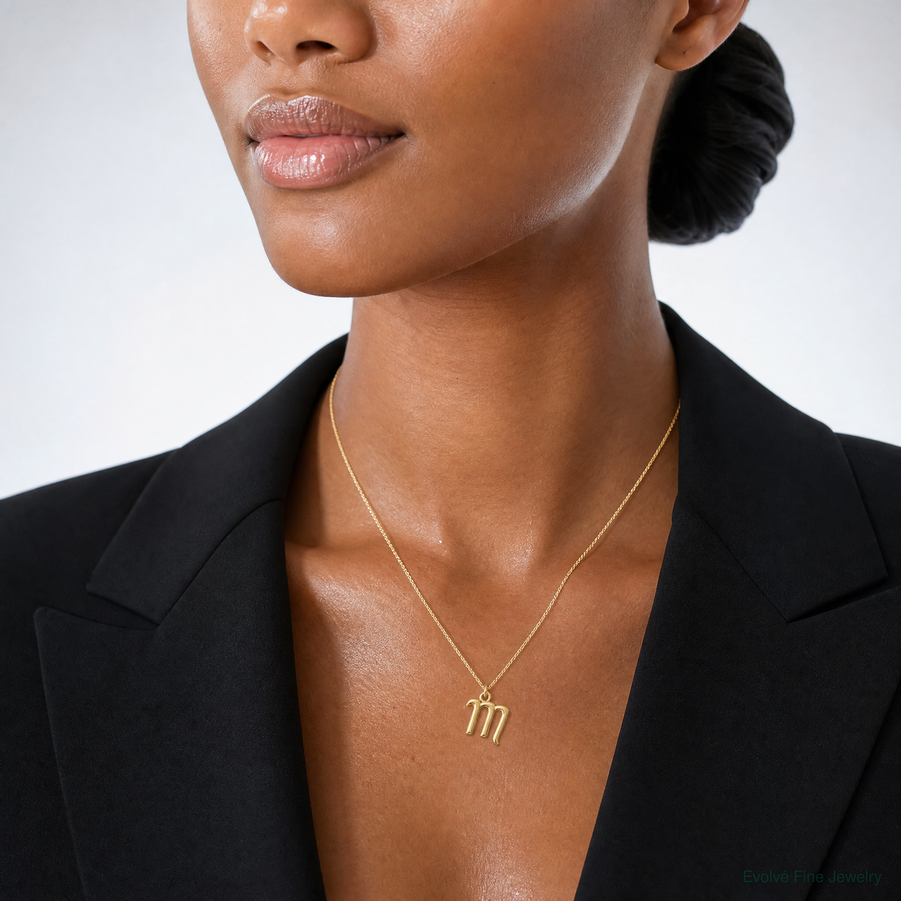 14k Yellow Gold Letter M Initial Charm - Model Shot