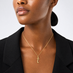 14k Yellow Gold Letter T Initial Charm - Model Shot
