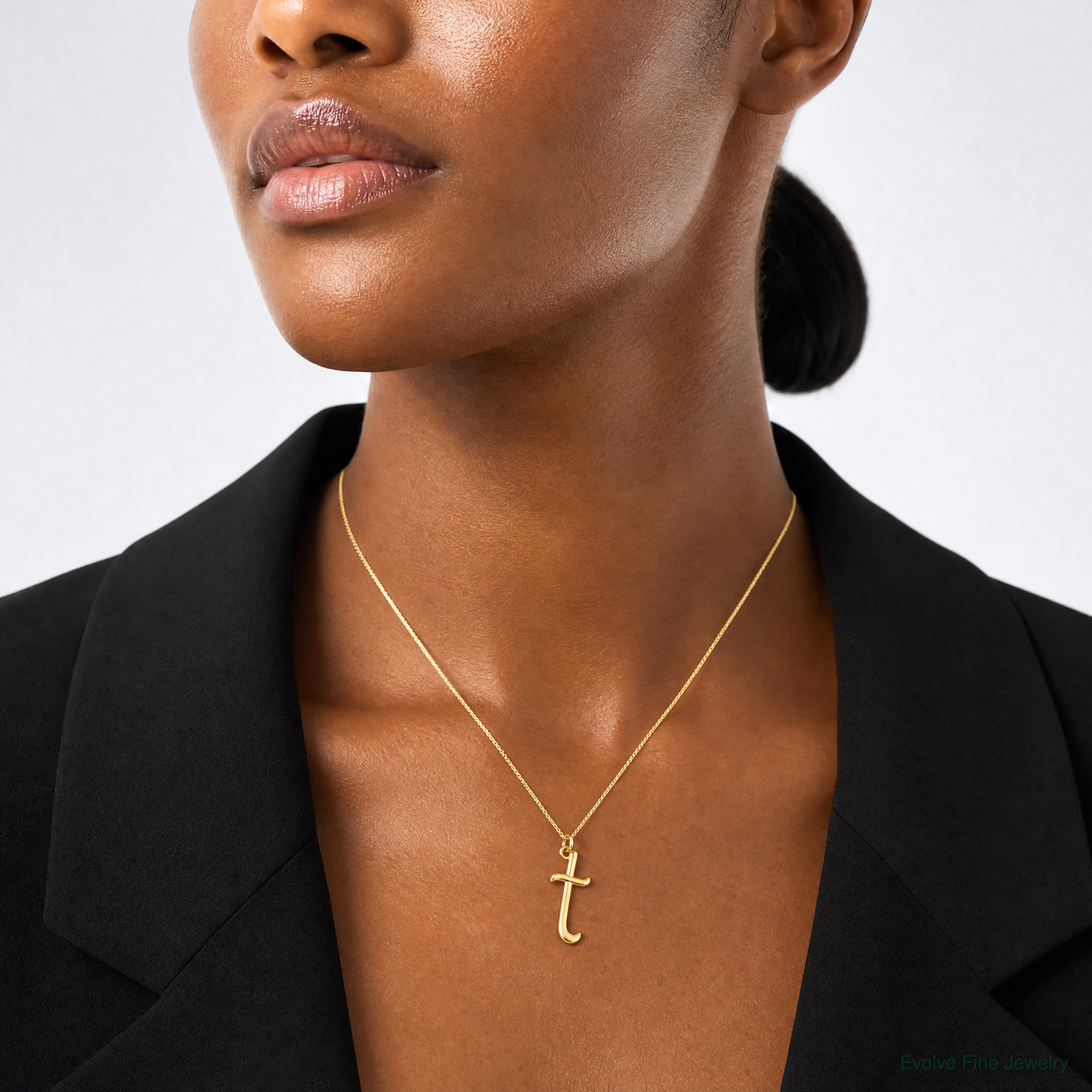 14k Yellow Gold Letter T Initial Charm - Model Shot
