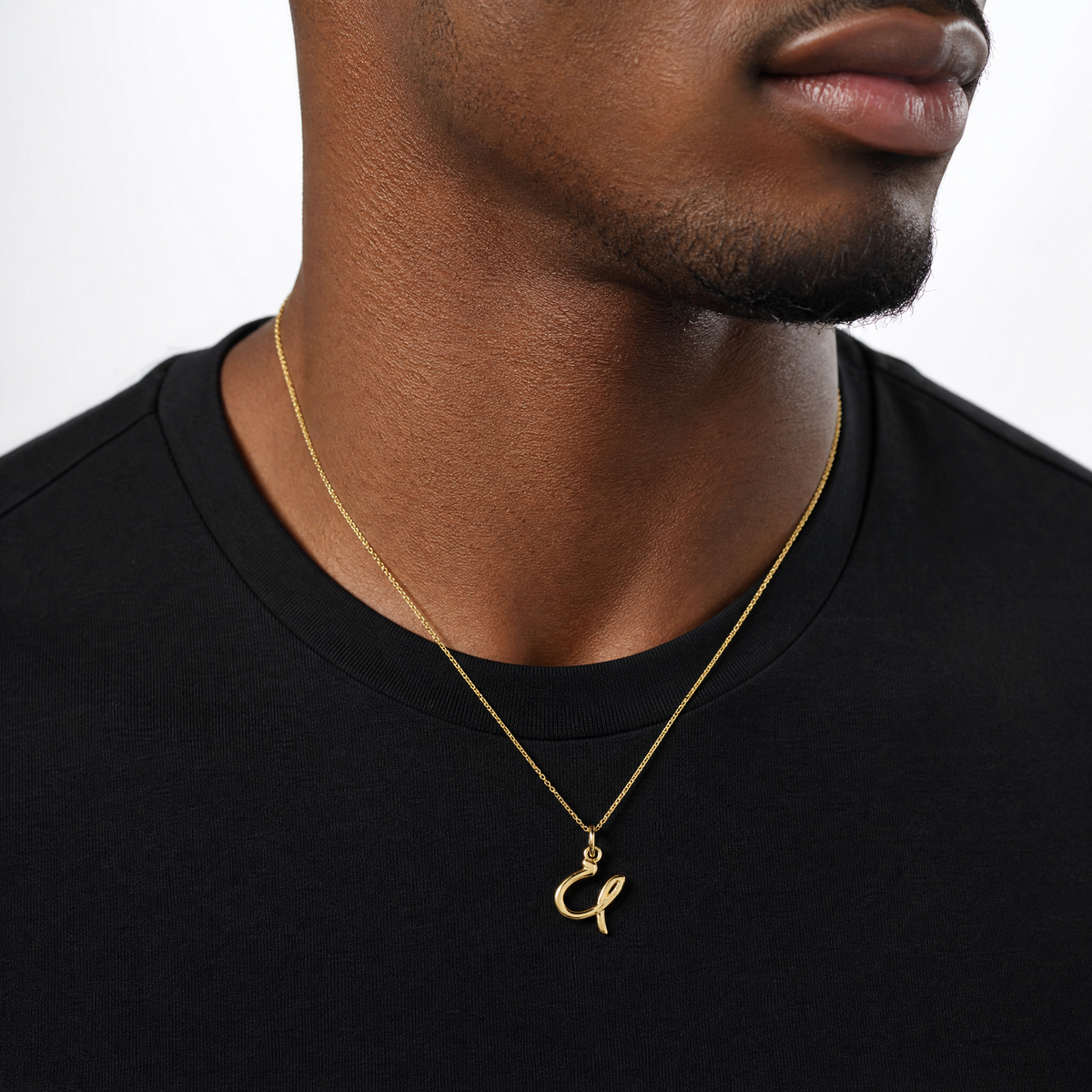 14k Yellow Gold Letter U Initial Charm - Model Shot