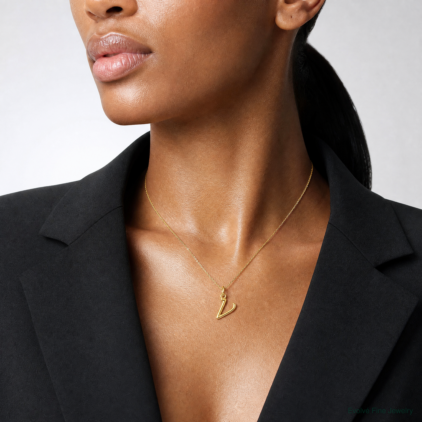 14k Yellow Gold Letter V Initial Charm - Model Shot