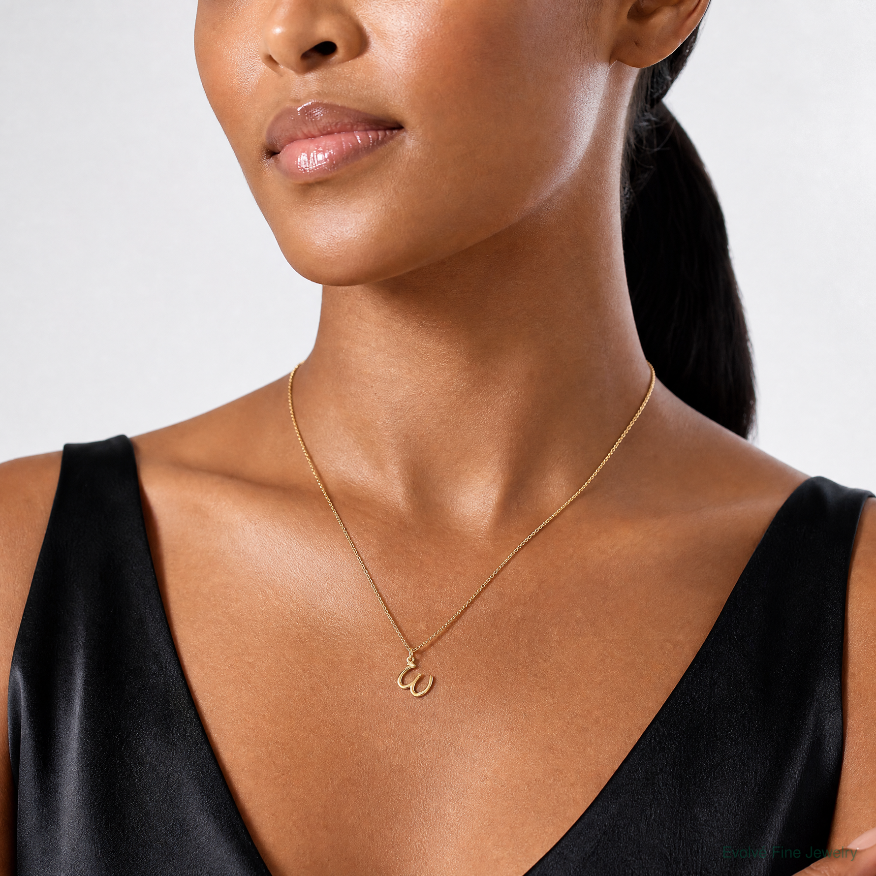 14k Yellow Gold Letter W Initial Charm - Model Shot