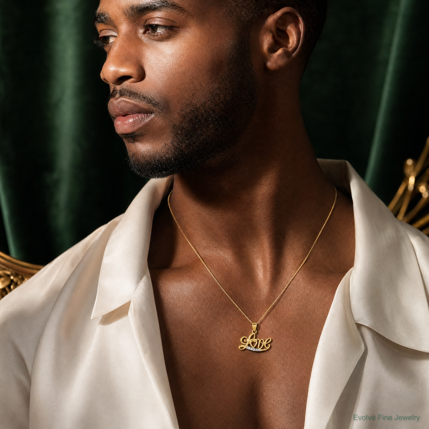 14k w/Rhodium Diamond-cut LOVE Pendant - Model Shot